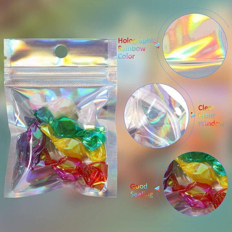 100/200X Iridescent Zip Bags for Food Storage & Holographic Makeup Pouch - 9 × 12cm 200PCS — image 4