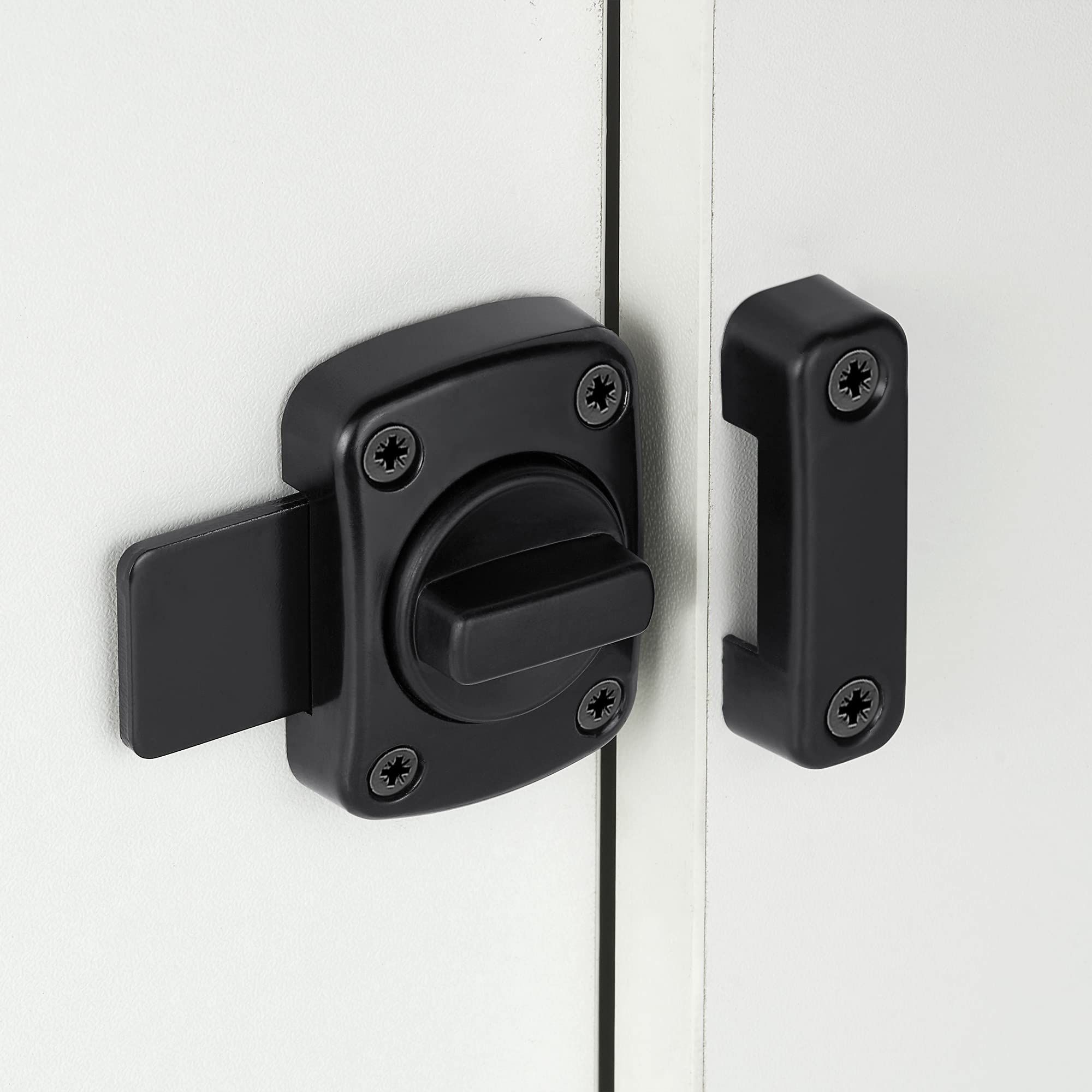 2 Packs Rotate Bolt Latch Gate Latches Safety Door Lock, Pet Door Lock, Cabinet Furniture, Windows, Bathroom,(Black_2 Pack) — image 2