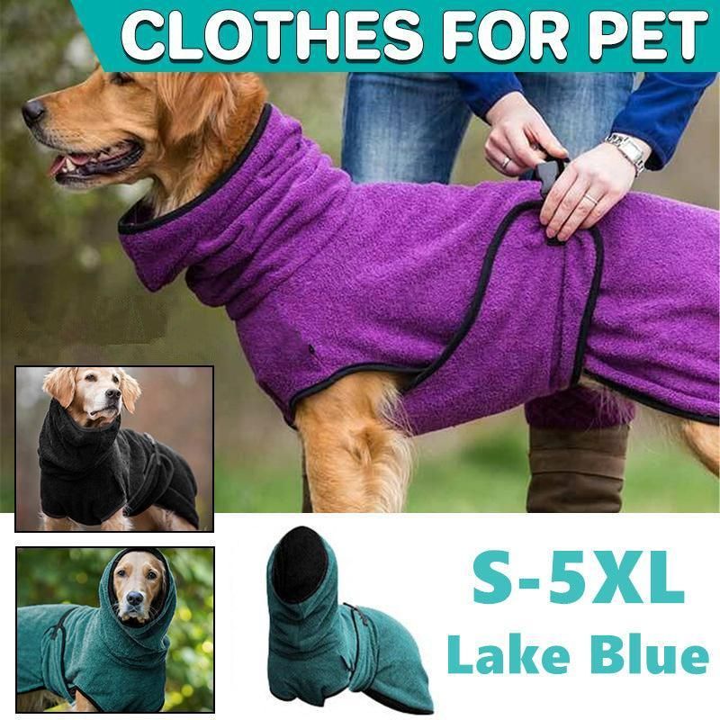 Dog Puppy Hoodies Jacket Solid Coat Pet Winter Soft Warm Clothes S-5XL Lake Blue - 4XL — image 2