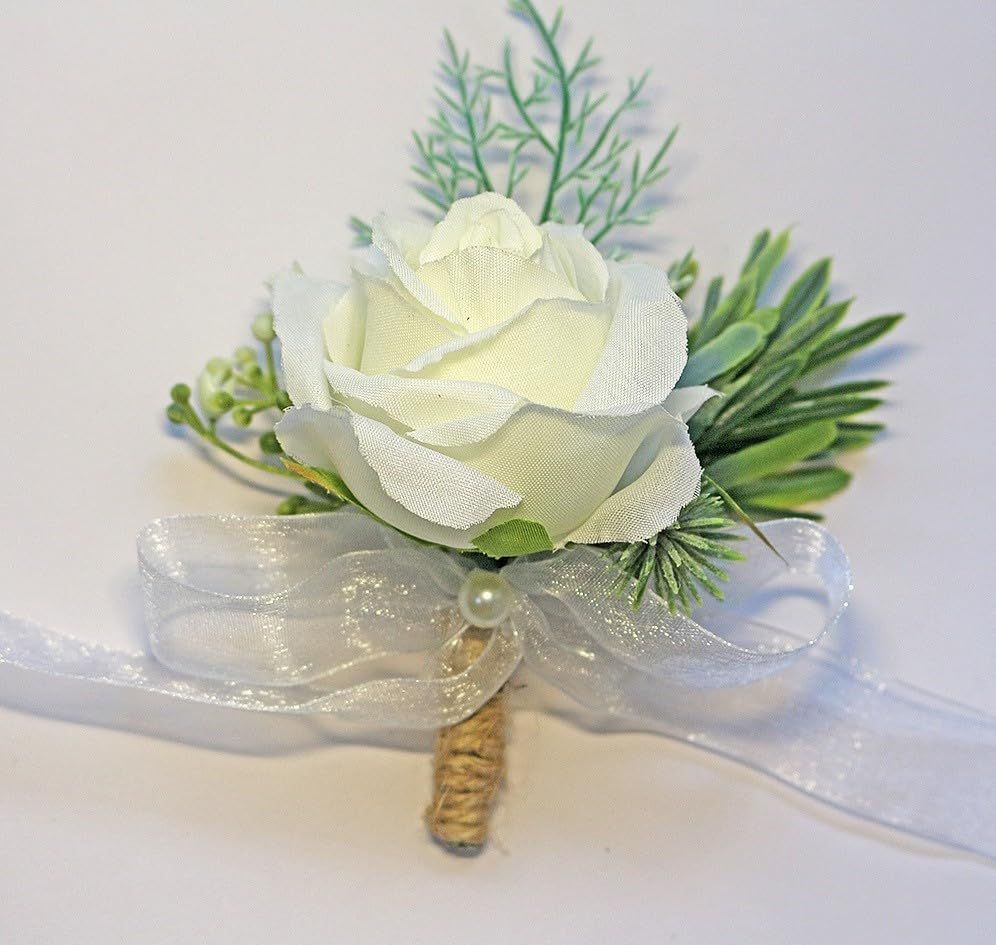 2 pieces Wrist Corsage Set, Artificial Rose Men Women Corsage Wristband Bracelet, Bride Groom Wedding Prom Party Flowers — image 4