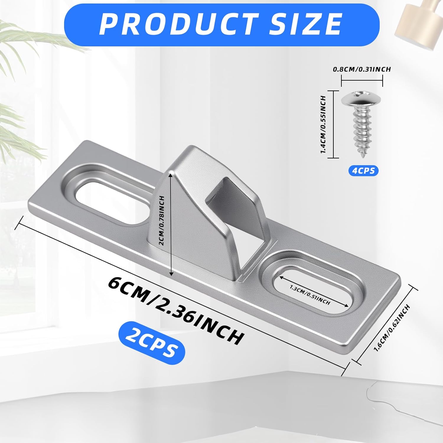 2-Pack Sliding Door Keeper - Chrome Plated Sliding Glass Lock with mounting Screws Slide Sliding Door Lock Latch Hardware Replacement for Various Sliding Patio