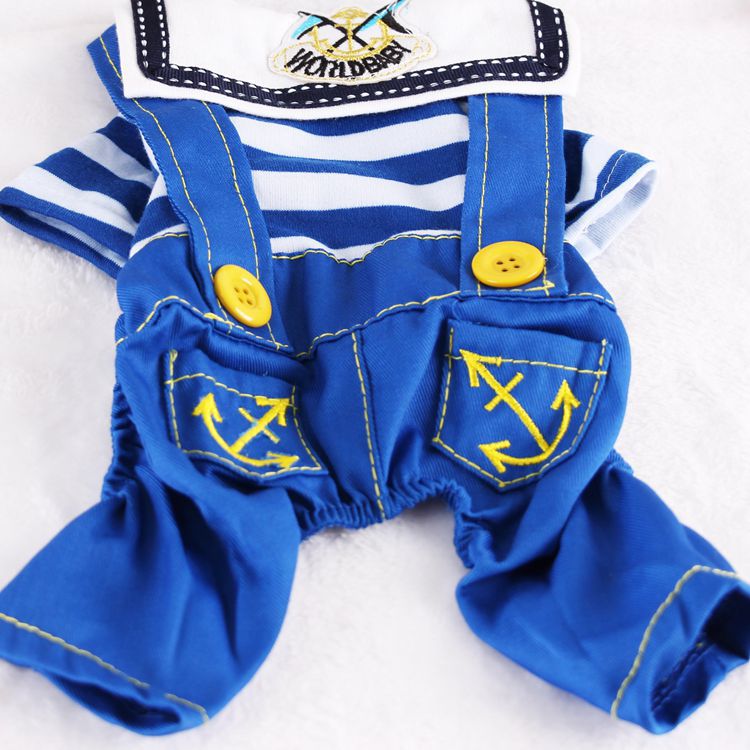 Blue Cute Sailor Dog Outfit - Striped Shirt & Anchor Overalls for Small Dogs (Size: S ) — image 3