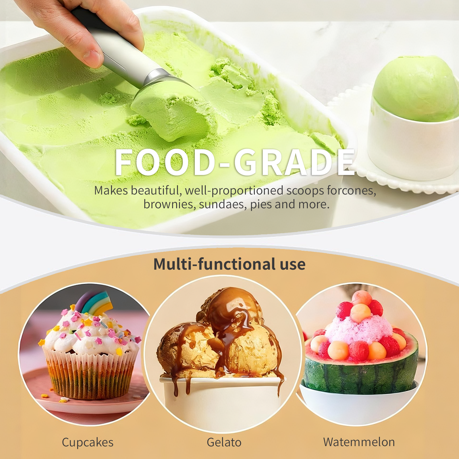 Heated Ice Cream Scoop, Rechargeable Electric Warming Scooper, Heats to for Hard Ice Cream, Waterproof, Easy for Seniors & Kids (White,17.8*4.3cm) — image 4
