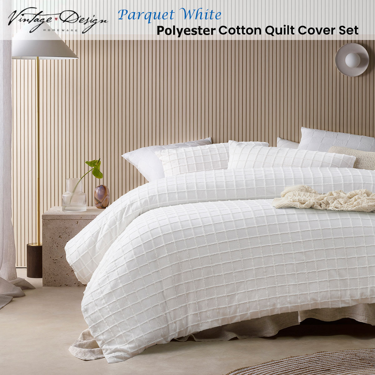 Vintage Design Homewares Parquet White Polyester Cotton Quilt Cover Set Single โ image 2