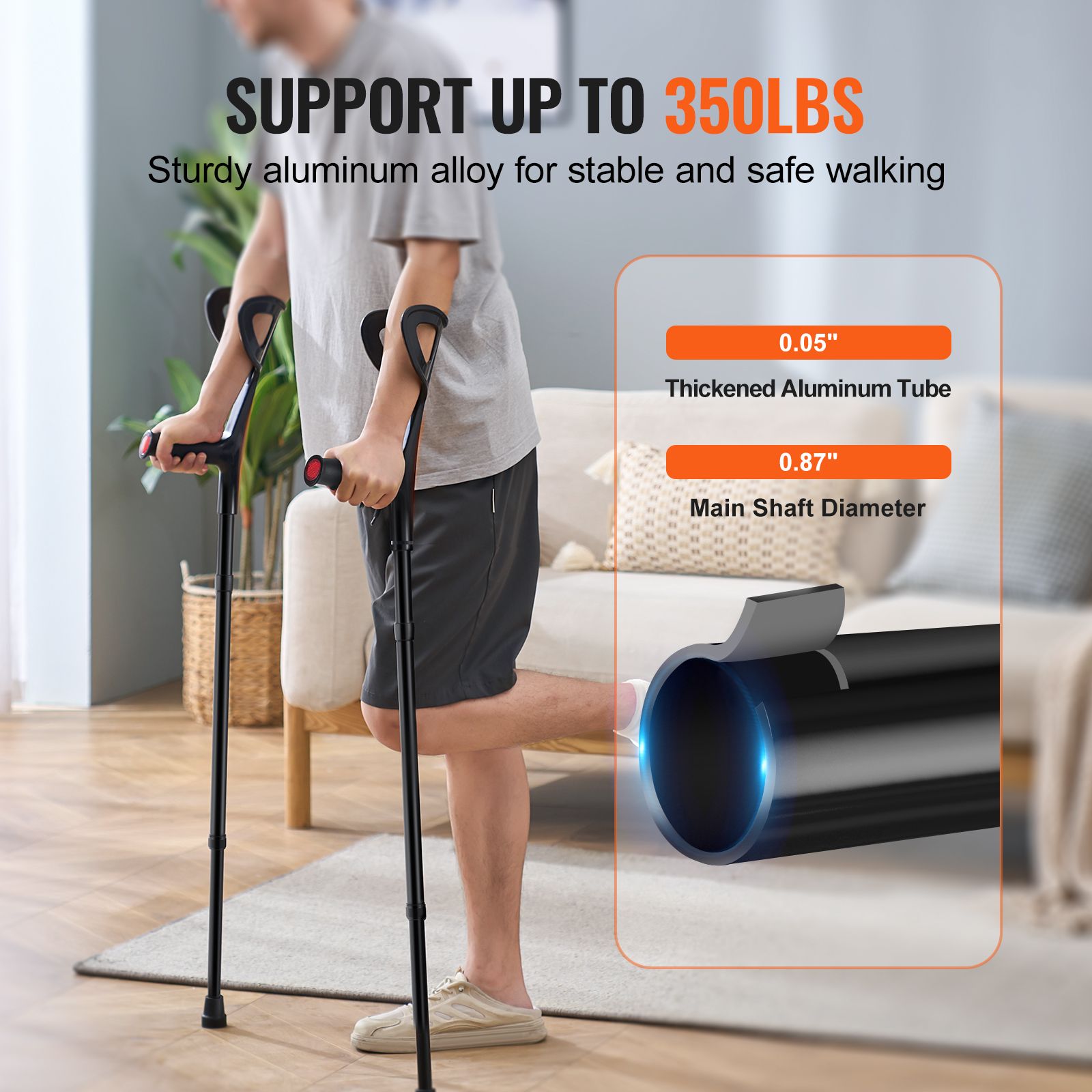 Forearm Crutches 10-Level Height Adjustable Walking Crutches 1 Pair 350LBS — image 4