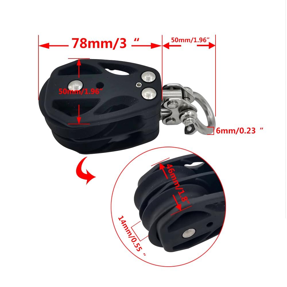 Double Pulley Block Stainless Steel Nylon Marine Rope Runner Kayak Bearing Wire Lifting Swivel Hook โ image 2
