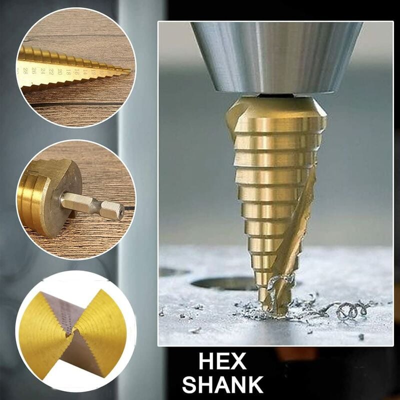Step Drills Double Groove Countersink Drill High Speed Steel Cone Drill for Steel Wood, Plastic, Brass, Aluminum 3 pcs โ image 3