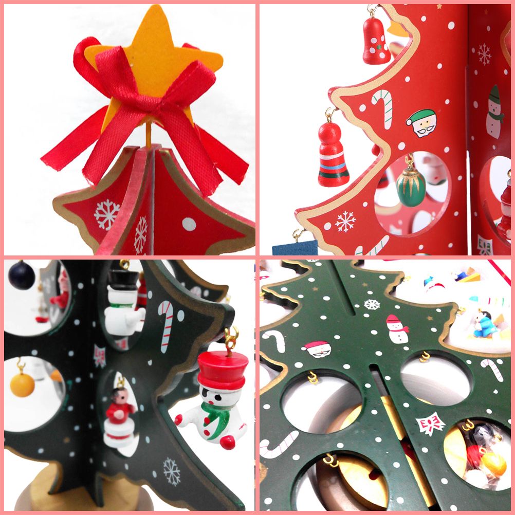 Desktop Christmas Tree Decoration Mini Wooden DIY Christmas Tree Ornaments Children Gift — image 3
