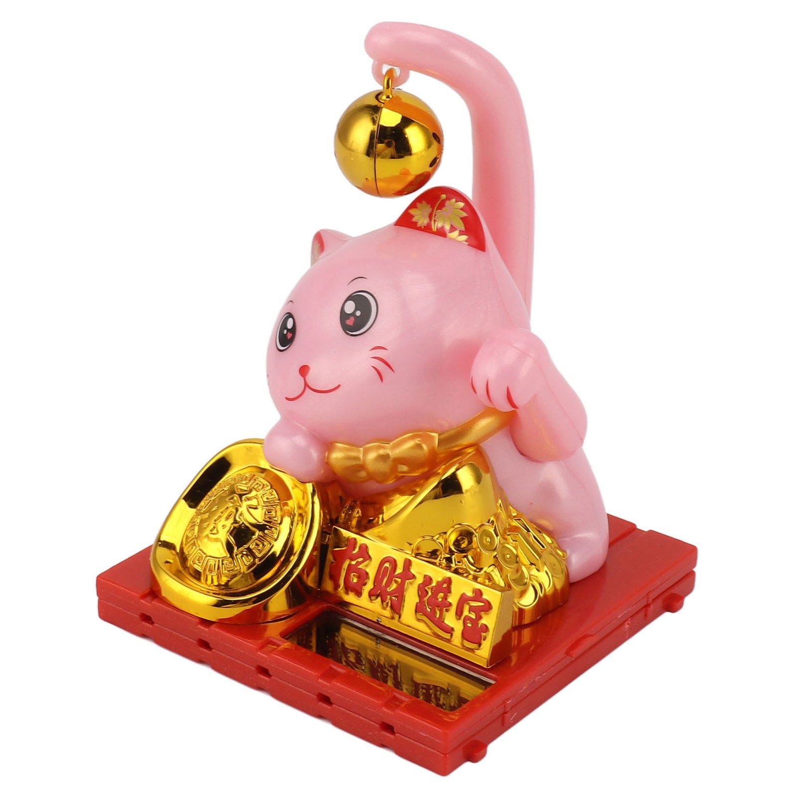 Arm Waving Fortune Cat Solar Powered Light Induction Lucky Cat Decoration for Desks Windows Car Dashboards Pink Small โ image 6