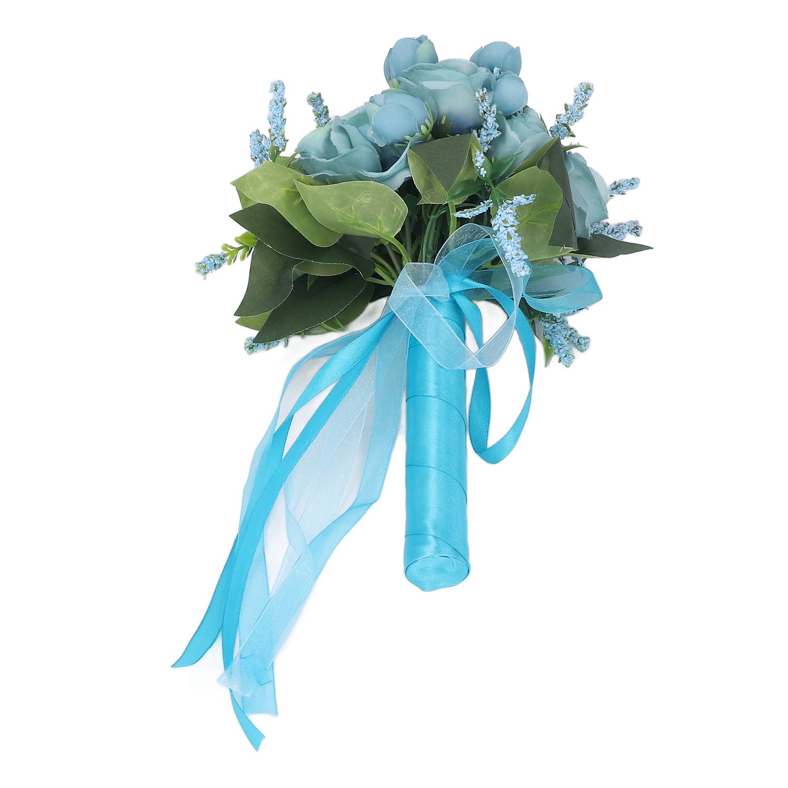Wedding Bouquet Simulation Artificial Rose Lifelike Green Leaves Modern Elegant Rose for Wedding Church Home Decor Lake Blue — image 4