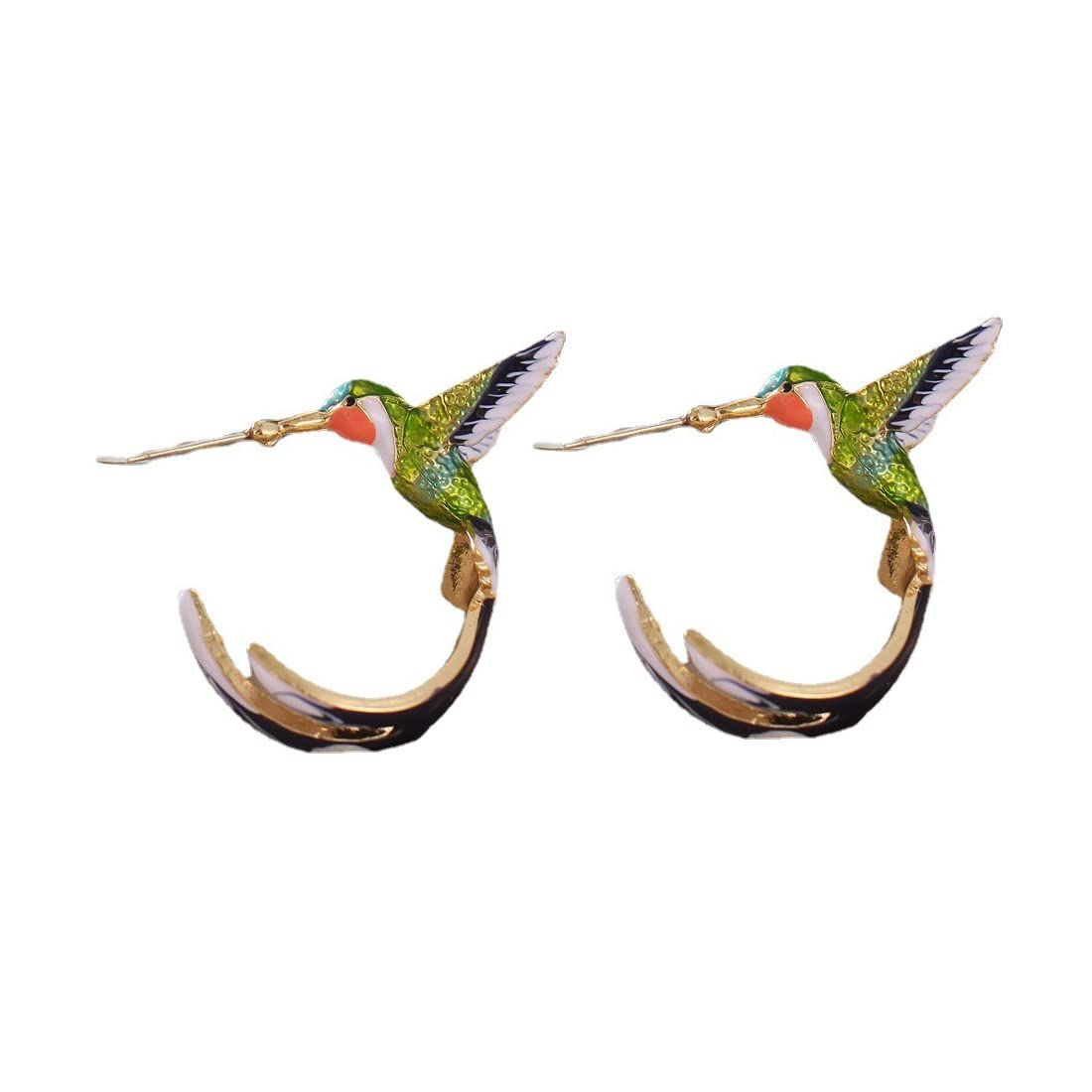 Elegant Hummingbird Earrings for Women, Cute Hummingbird Earrings, Flying Hummingbird Oil Painting Swinging Earrings — image 5