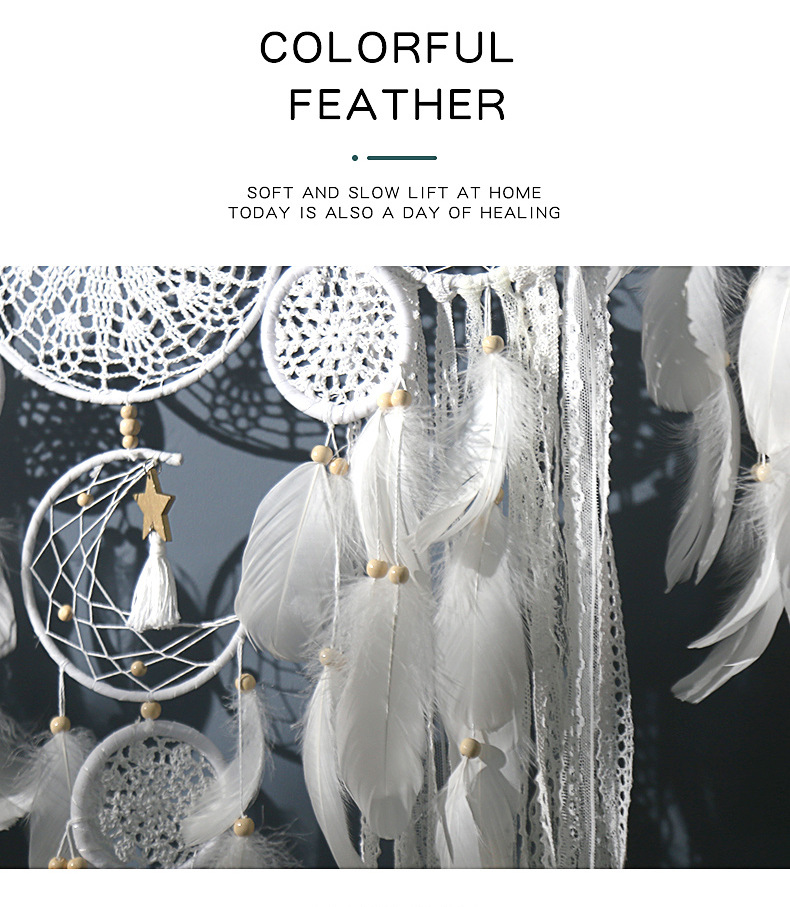 5-Piece Bohemian Handmade Dreamcatcher Wall Hanging Set (White) - Nordic Style Feather Room Decor with Premium Gift Box — image 4