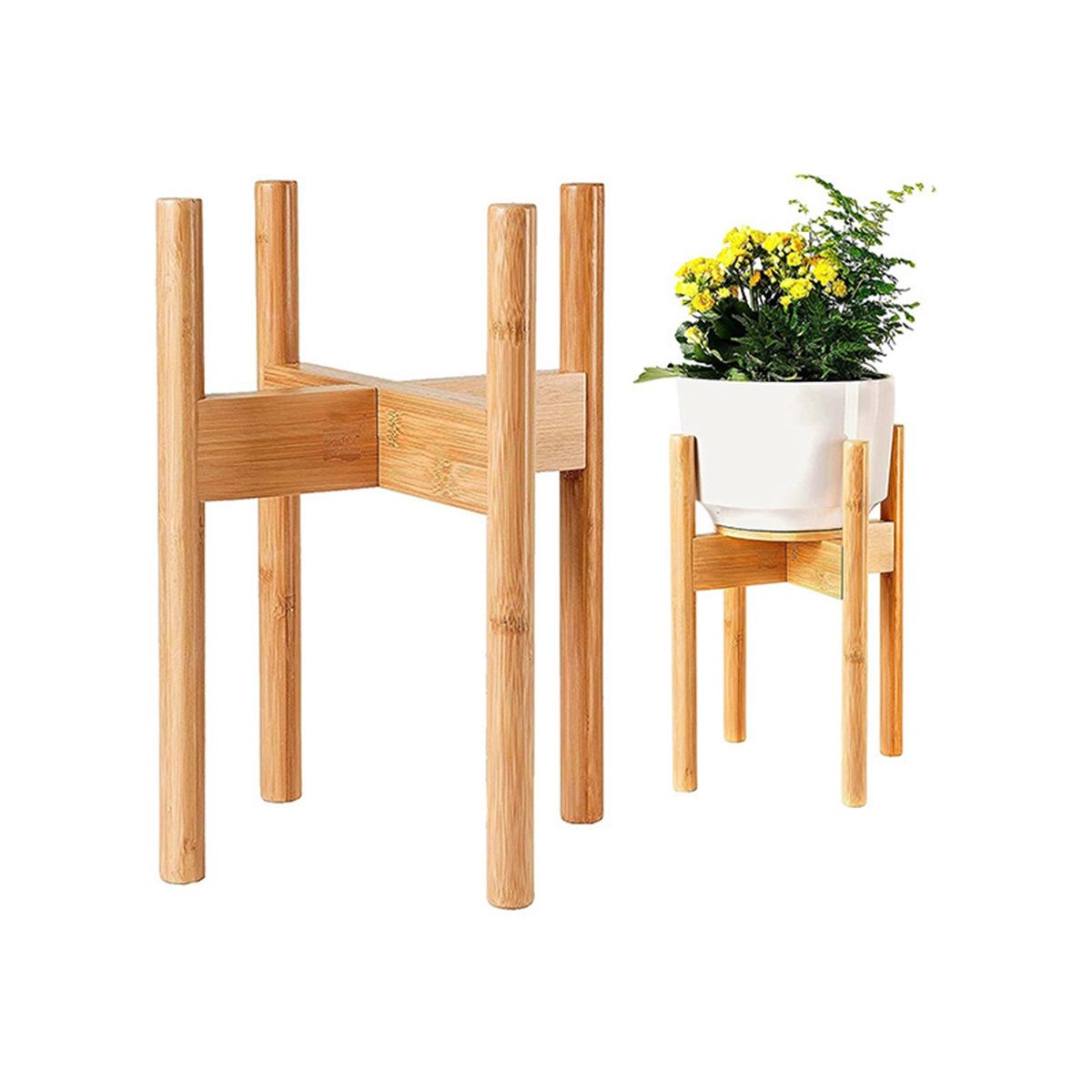Tall Plant Stand Fixed Size Raised Bamboo Plant Stand for Indoor Pots (Not Included) - Modern Flower Pot Holder with Plug In Design - Easy to Assemble