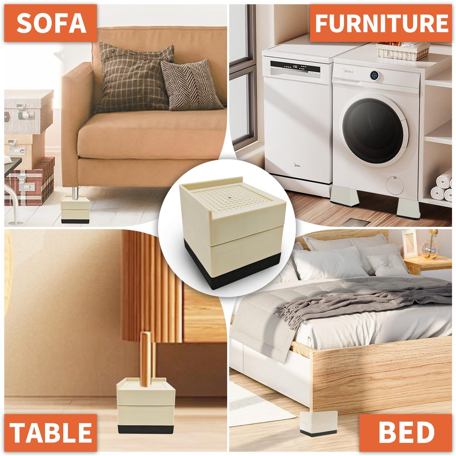 8pc Bed Lifts Risers, Heavy Duty Furniture Elevator in Heights of Raising Blocks for Bed, Couch, Desk, Sofa, Tables, Headboard Stilts โ image 4
