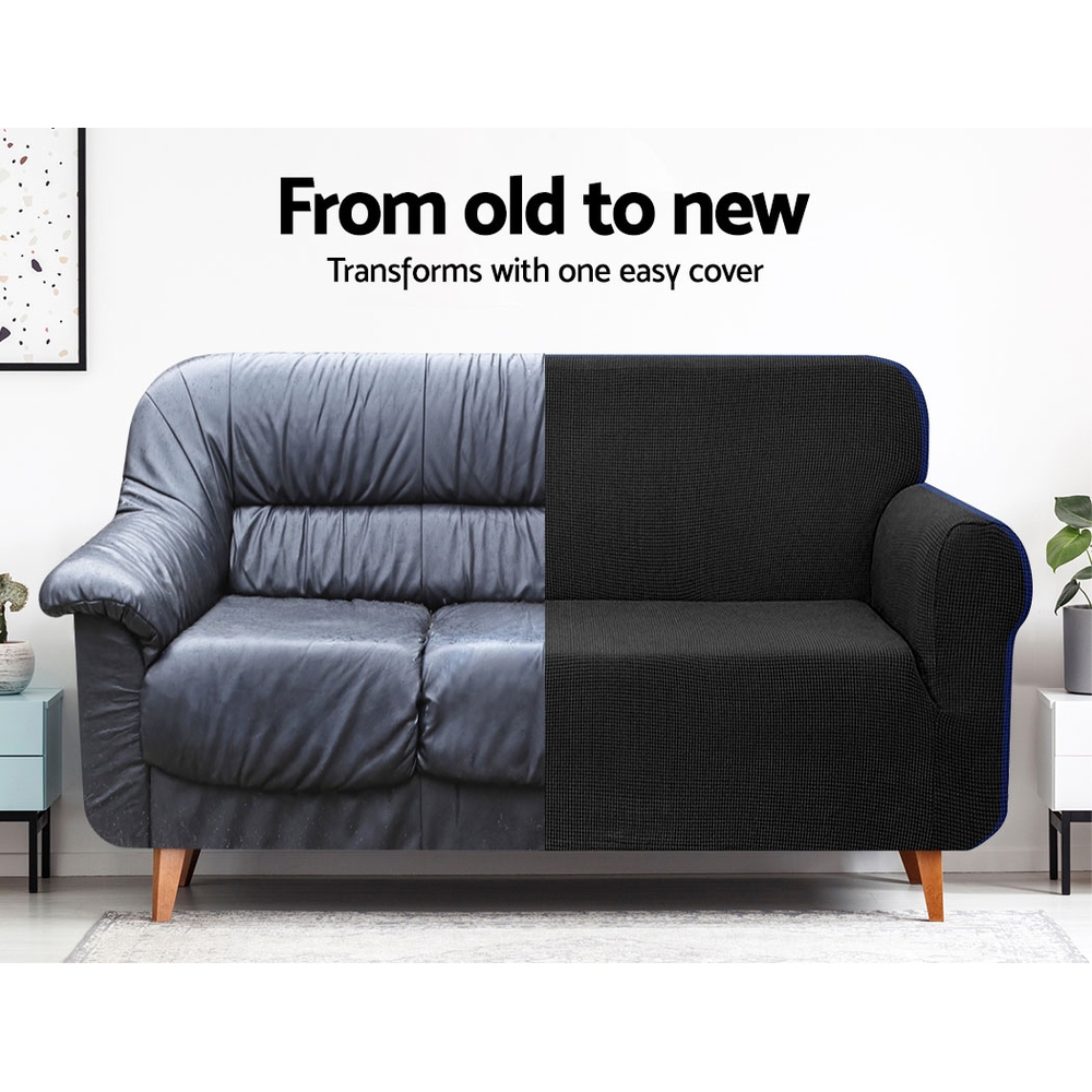 Artiss Sofa Cover Couch Covers 3 Seater High Stretch Black — image 5