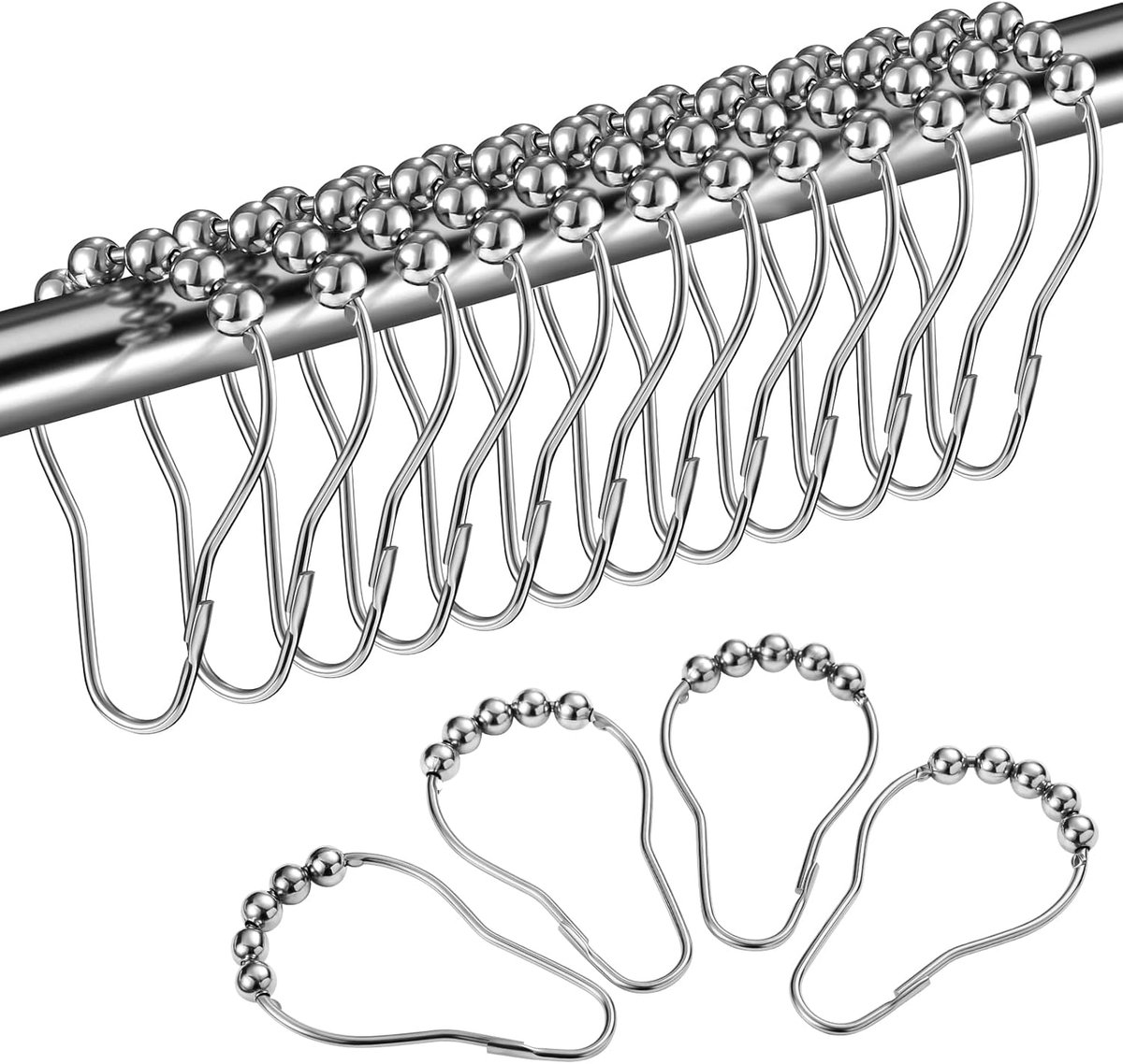 Shower curtain rings - 12 shower curtain rings - Stainless steel sliding hooks - 12 individual hooks - 69 × 39 mm