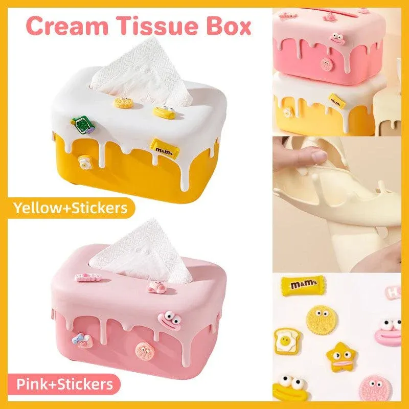 Cream Tissue Box Desktop Paper Holder Decorative Cardboard Napkin Storage Case - Yellow — image 2
