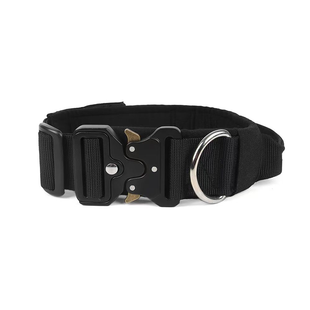 Black Tactical Dog Collar for Large Dogs (XL size)- Wide Padded Nylon Collar with Quick Release Metal Buckle, Control Handle and D-Ring for Walking and โ image 5