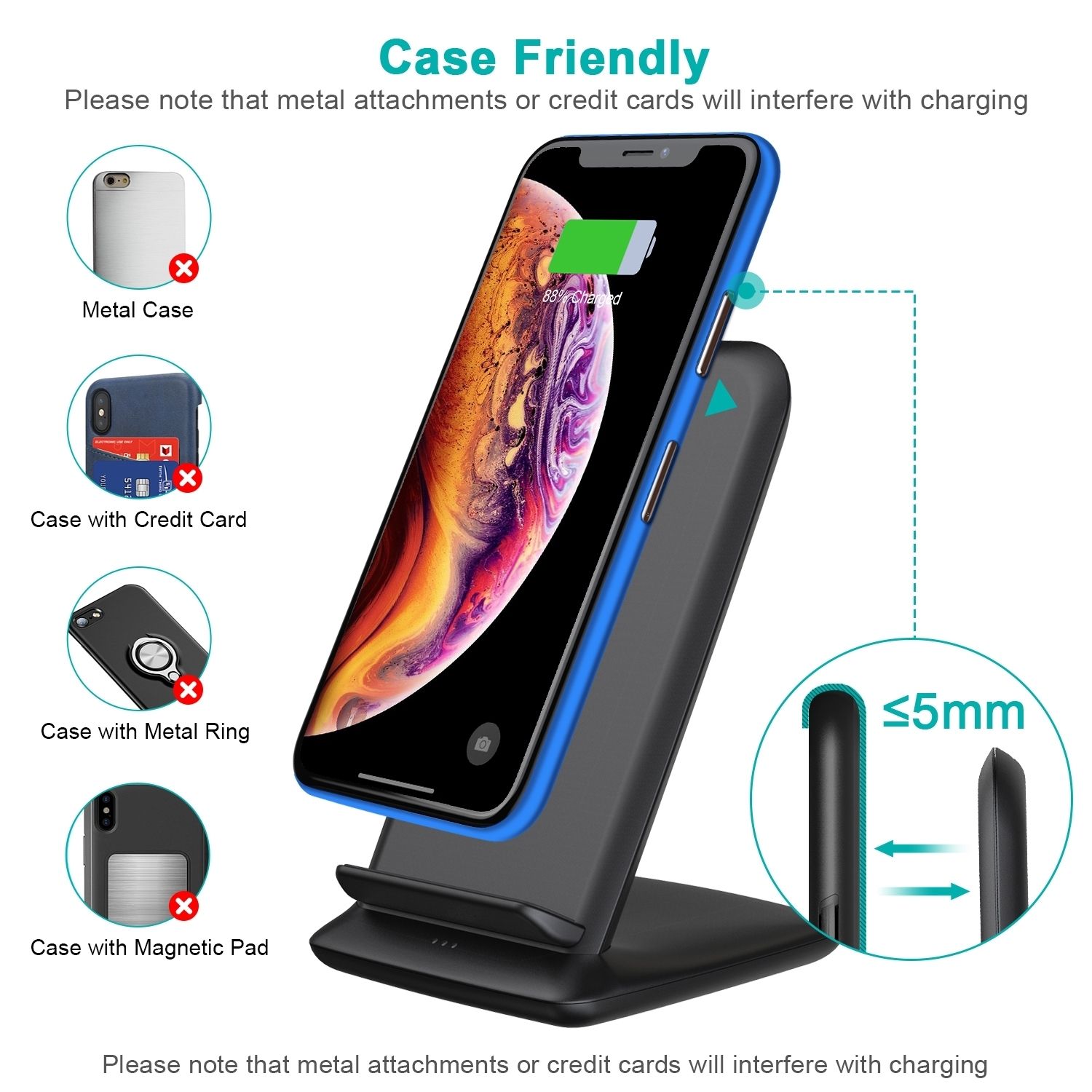 CHOETECH T555-F 15W Fast Wireless Dual Coils Charger Stand Qi for iPhone/Samsung Black โ image 4