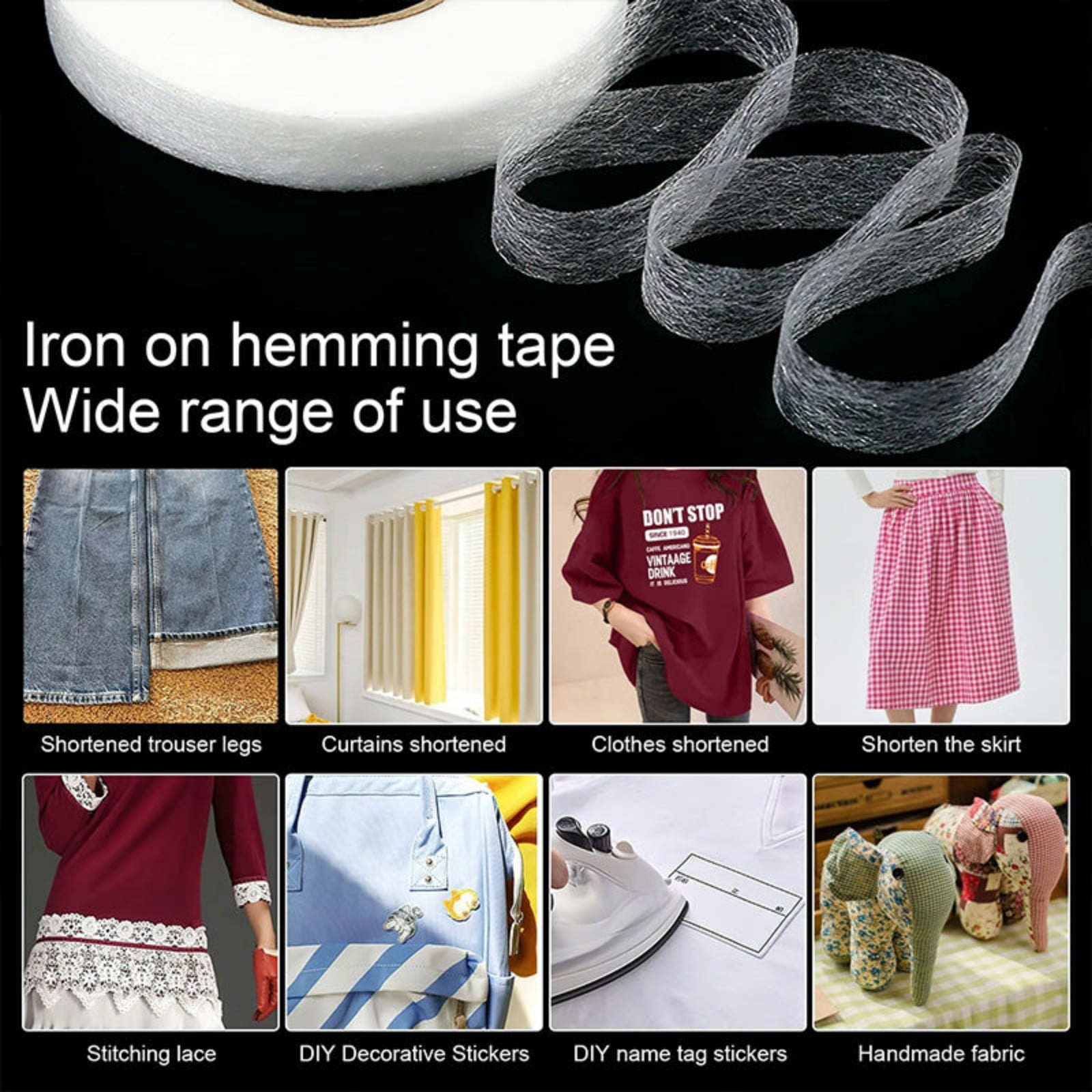 White No Sew Hemming Tape Double Sided,No Sewing Hemming Tape,Fabric Adhesive Tape,Fabric Tape For Hemming,No Sew Hemming Tapes For Pants Curtains Dresses — image 4