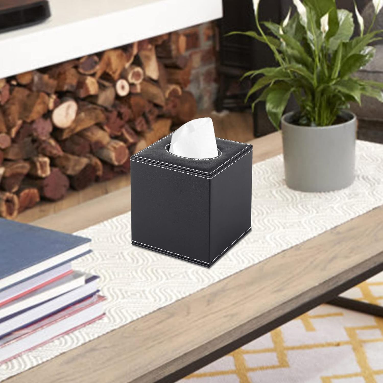 PU Leather Tissue Box Cover Square,Upgrade Large Size Napkin Holder Pumping Paper Case Dispenser,Facial Tissue Holder with Magnetic Bottom for Home Office Car — image 6