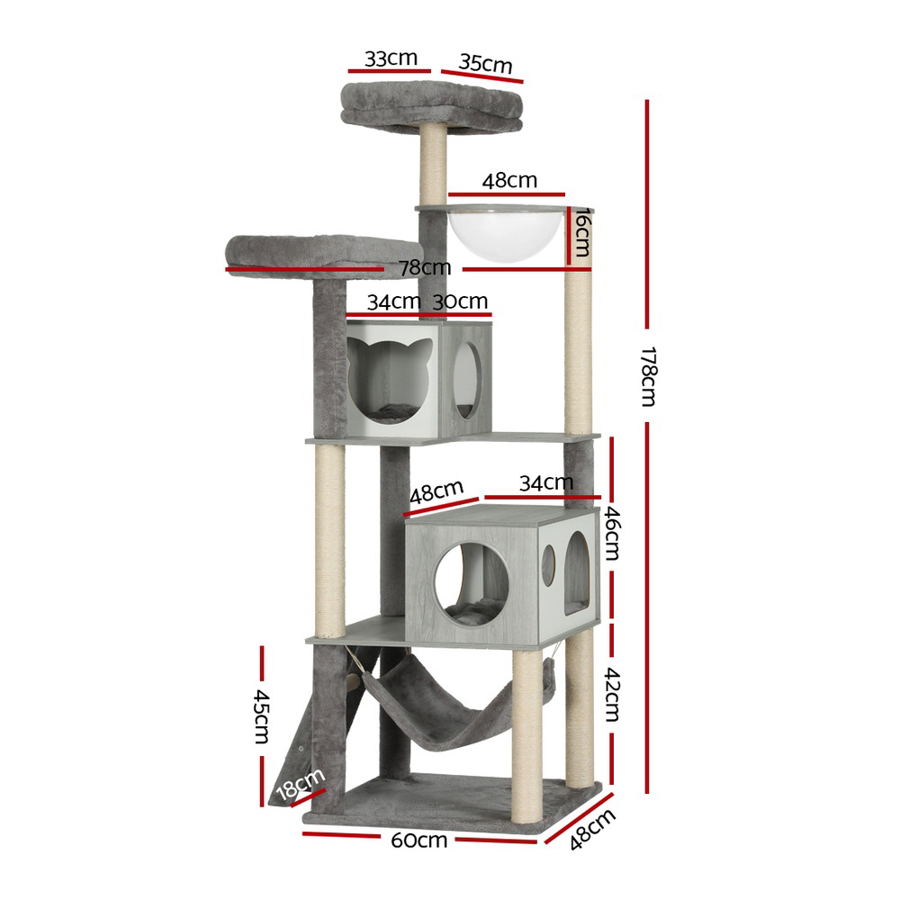 i.Pet Cat Tree 178cm Tower Scratching Post Scratcher Wood Bed Condo House Wooden Ladder — image 2