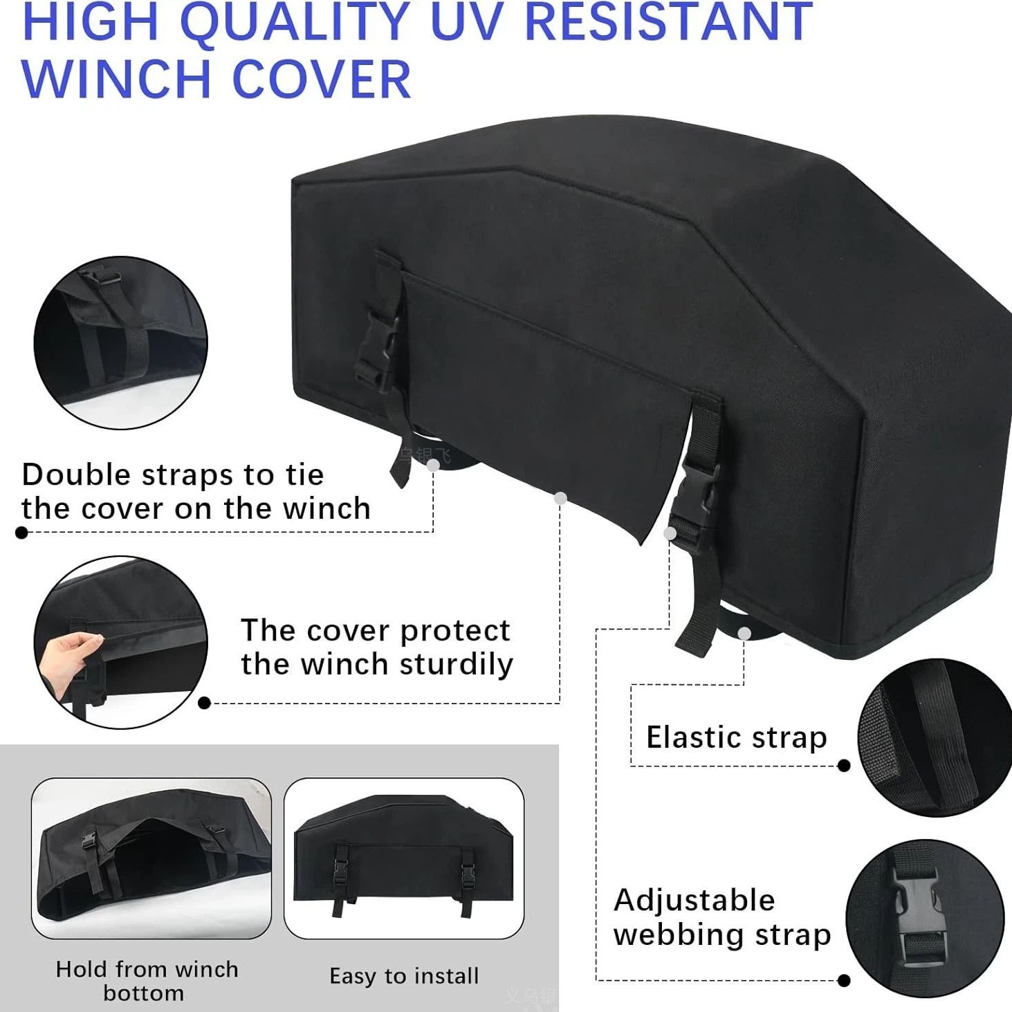 Winch Cover, Heavy Duty Waterproof UV Resistant Accessories, Indoor Outdoor Storage Dust Protection for, Truck, Off-Road (Black) — image 3