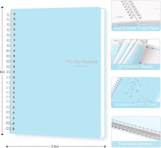 Weekly planner - Notebook for weekly to-do list - With goals and habit tracker - A5 format - Spiral binding - Unisex (Blue, Type A) β image 2