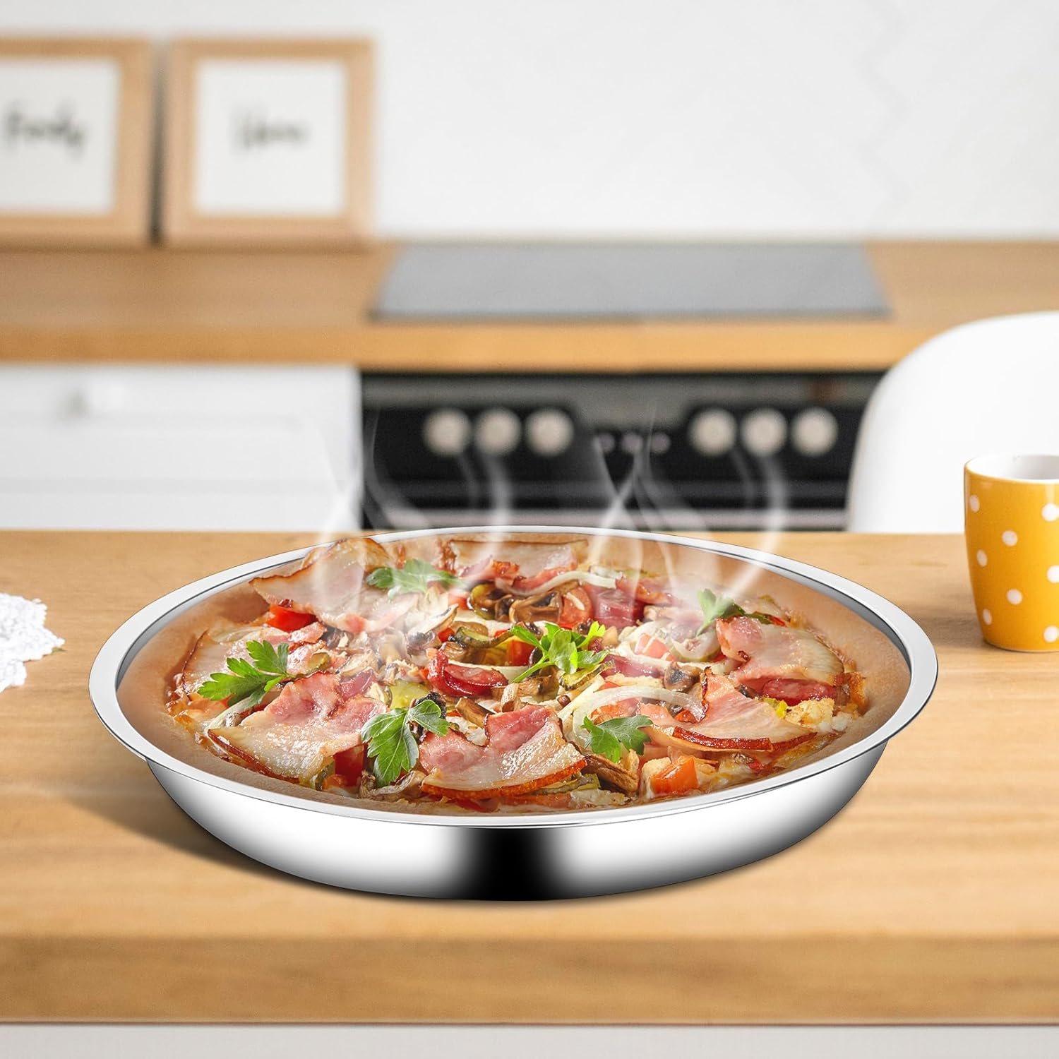Vin Beauty 4 Pack 13 Inch Deep Dish Pizza Pan Stainless Steel Round Pizza Tray for Oven, Deep Dish Metal Stainless Steel Pie Pan Baking for Oven Cookie Cake — image 3