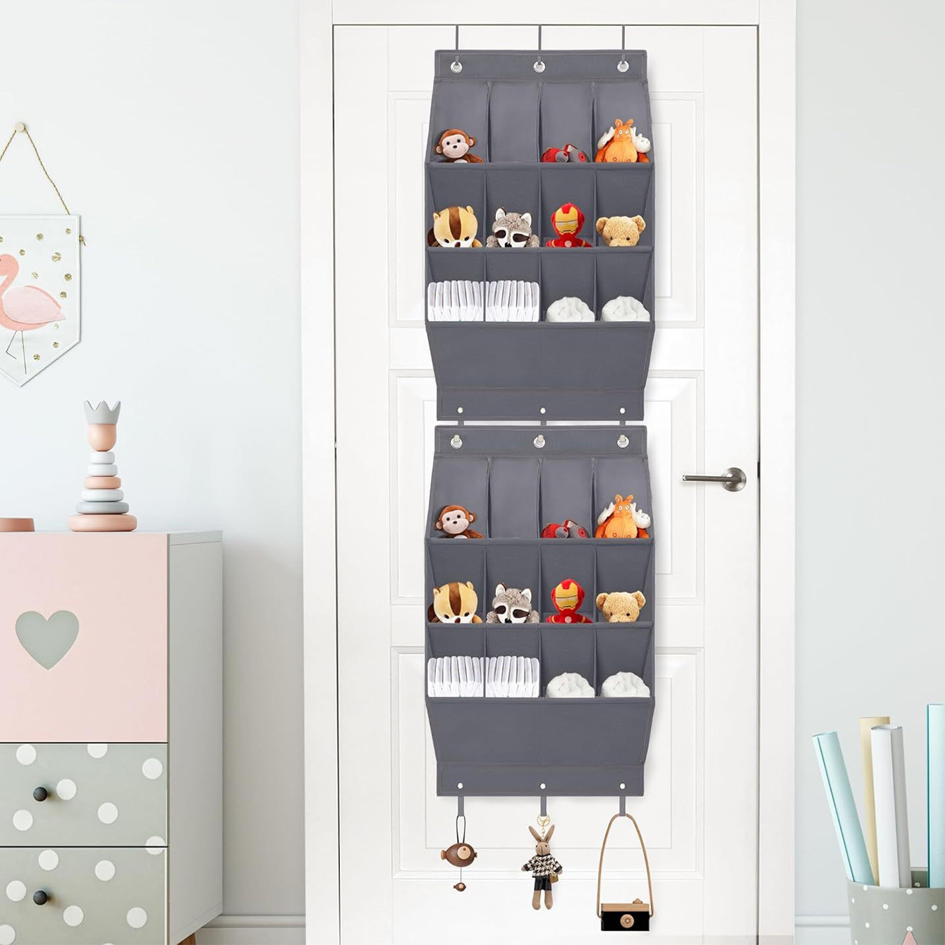 Wall-mounted Shoe and Hat Rack with Hooks, Multi-functional Storage for Door Hanging, Gray โ image 6
