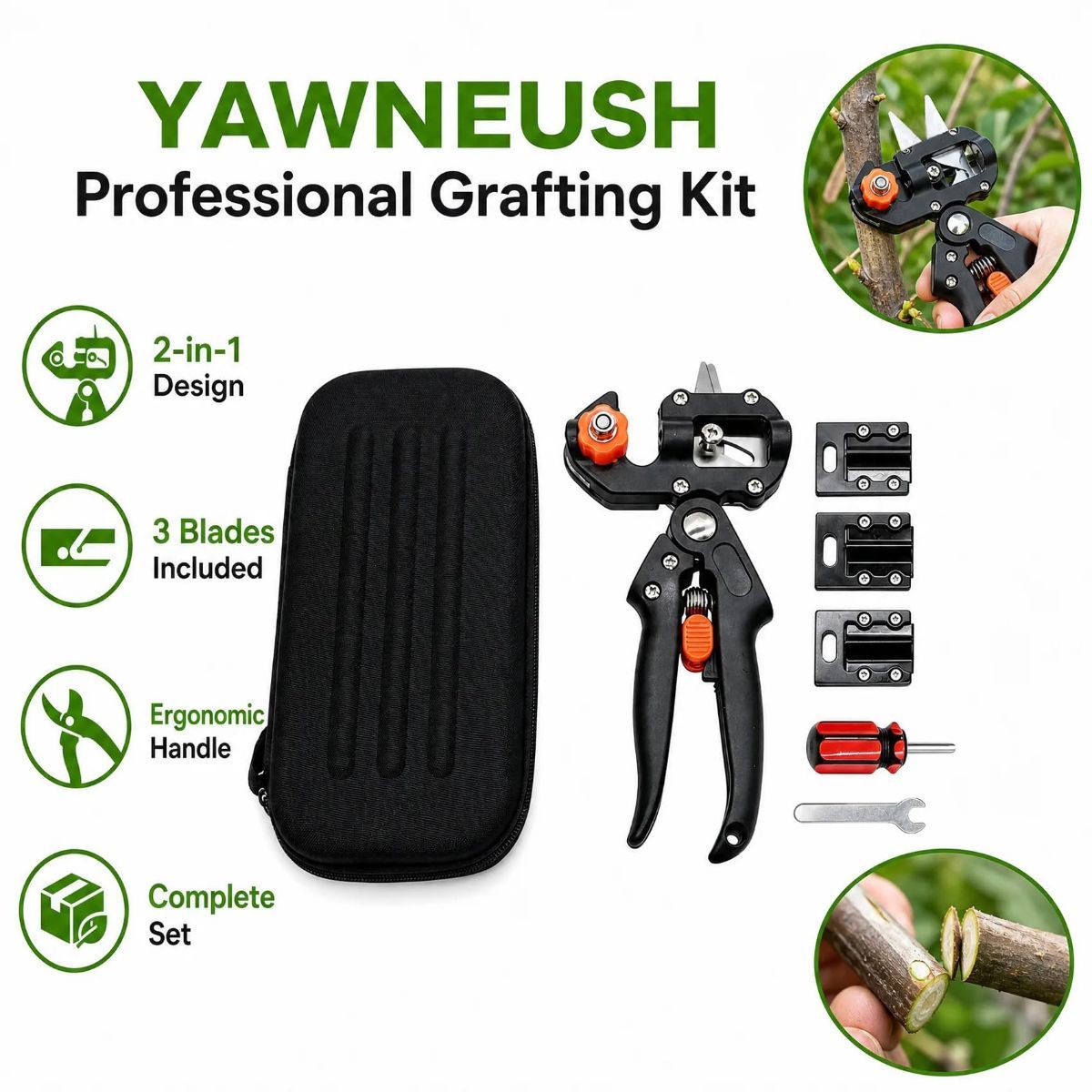 Garden Grafting Tool Kits, 2 in 1 Pruning Tools for Yard, 1PCS | Heavy-duty carbon steel & ABS, 3 replaceable Omega/U/V blades, screwdriver & wrench, for rose โ image 5