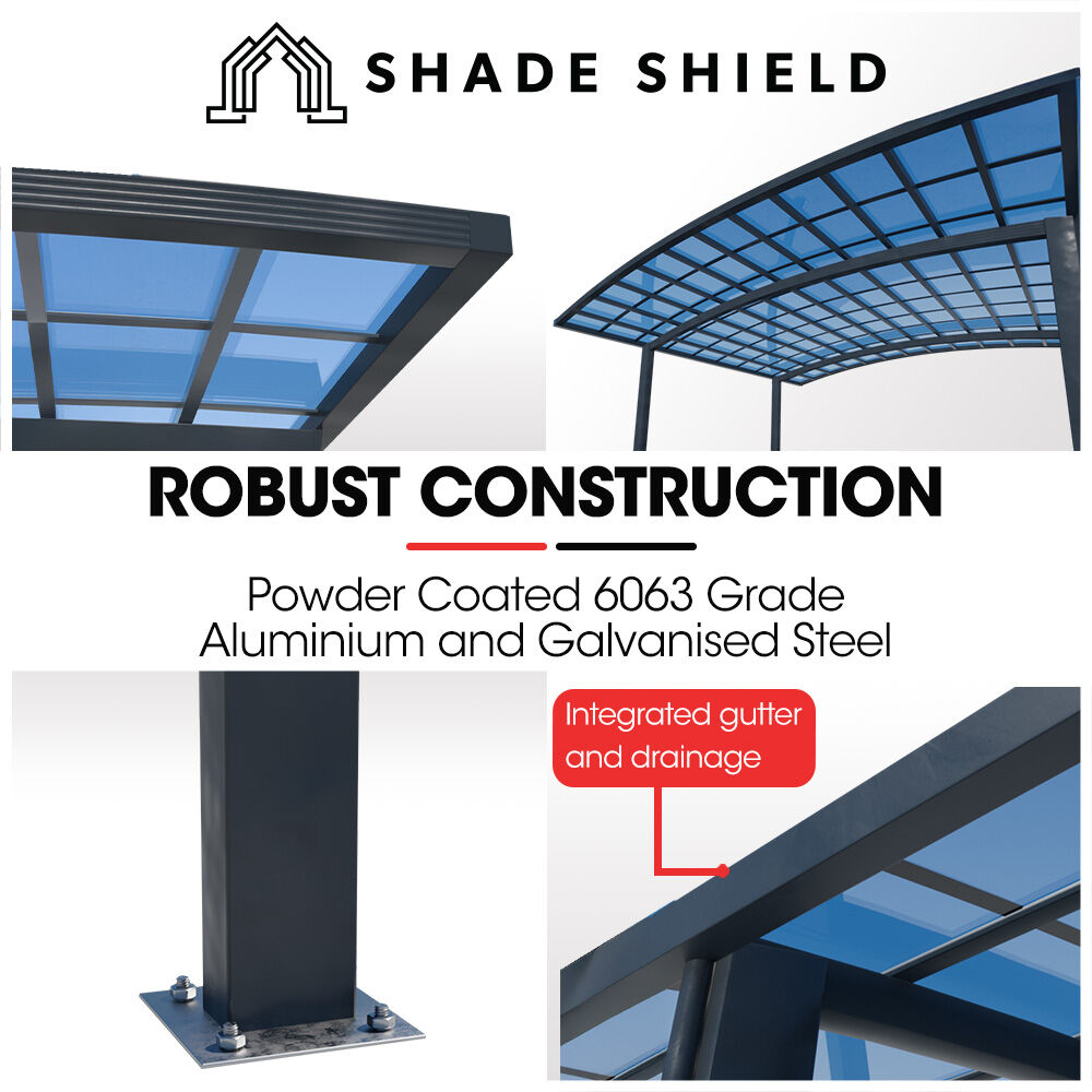 SHADE SHIELD Arched Double Carport 6.0m x 5.5m x 2.98m, Aluminium Alloy Frame, Polycarbonate Roof, Shelter for Car or Outdoor Living — image 3
