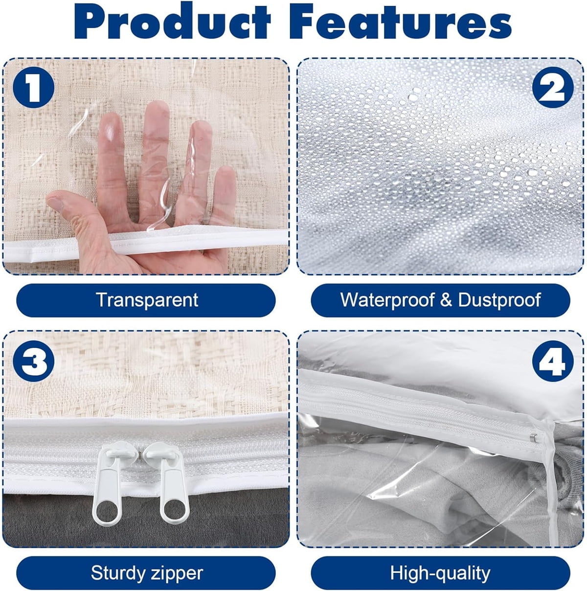 6 Pcs Clear Vinyl Zippered Sweater Storage Bags,Plastic Clothing Storage Bags with Zipper,Plastic Clothing Storage Bags,Space Saver Comforter Clear Storage — image 3