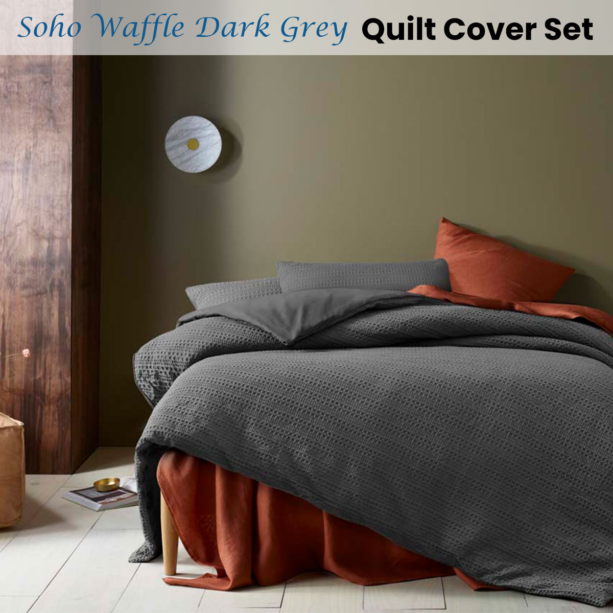 Accessorize Soho Waffle Dark Grey Quilt Cover Set Queen — image 2