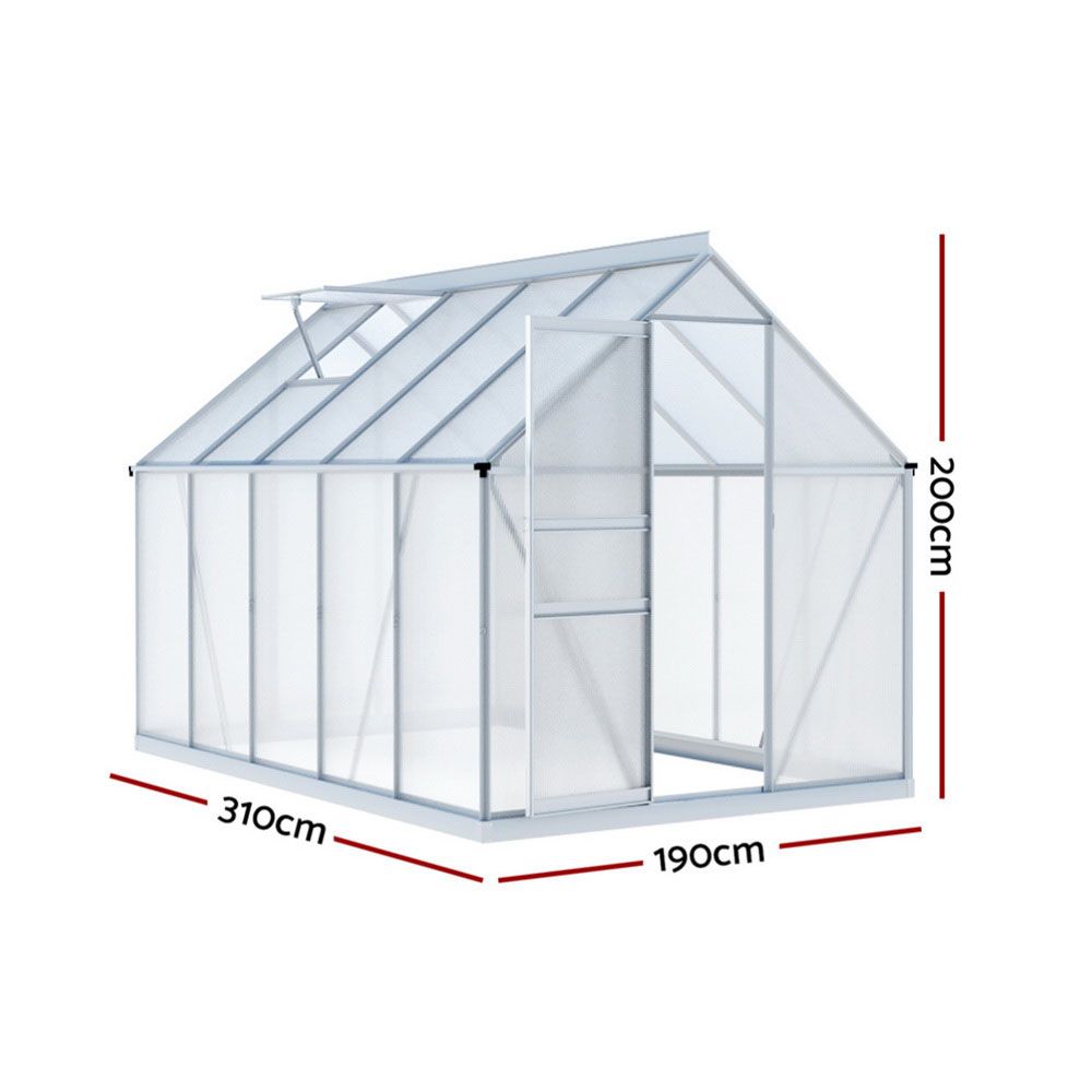 Green Fingers Greenhouse Aluminium Polycarbonate Premium Garden Storage Shed 3.1Mx1.9Mx2.0M — image 2