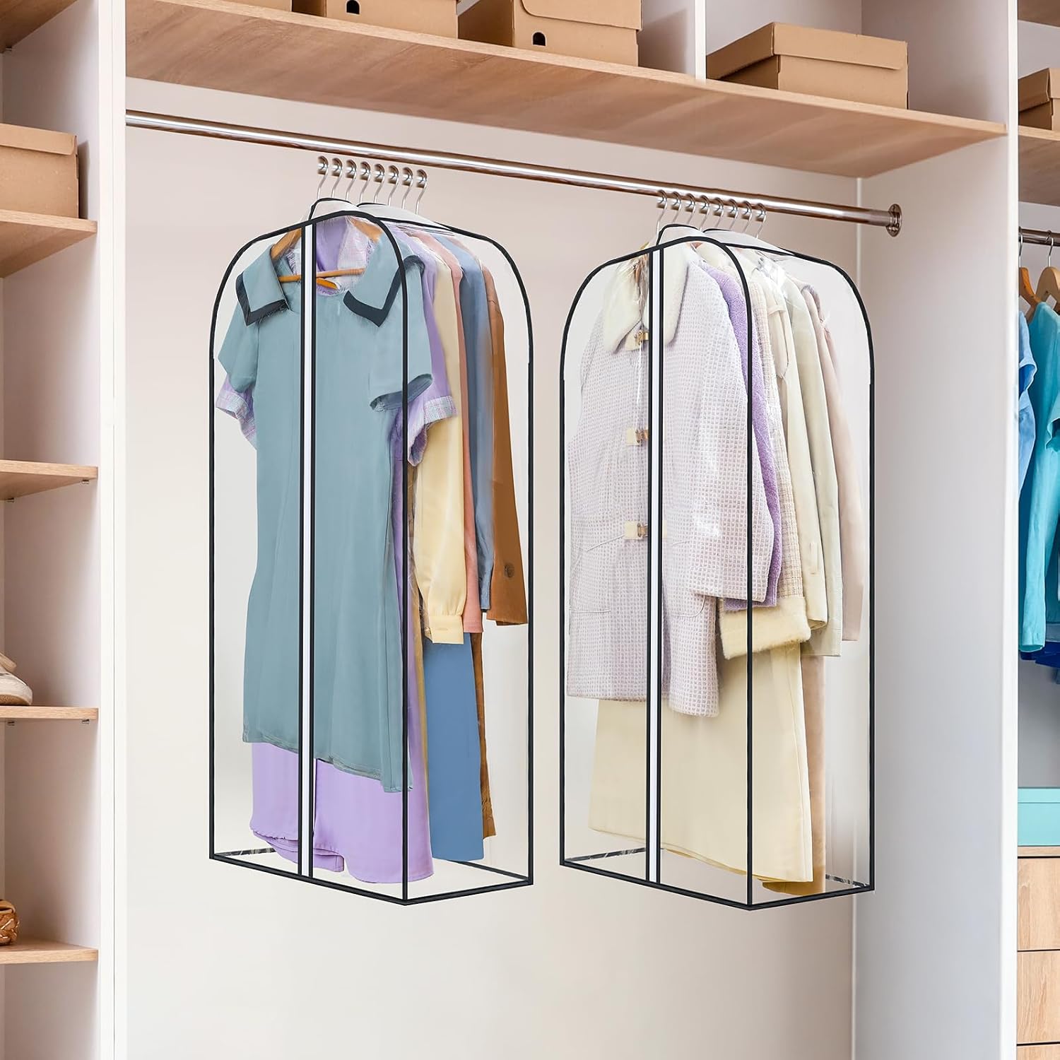 LANDNEOO 2 Pack Clear Garment Bags for Hanging Clothes with Zippers on Double Sides - 10'' Clothes Storage for Coat, Dress, and Fur in Closet - 40'' Long Suit — image 6