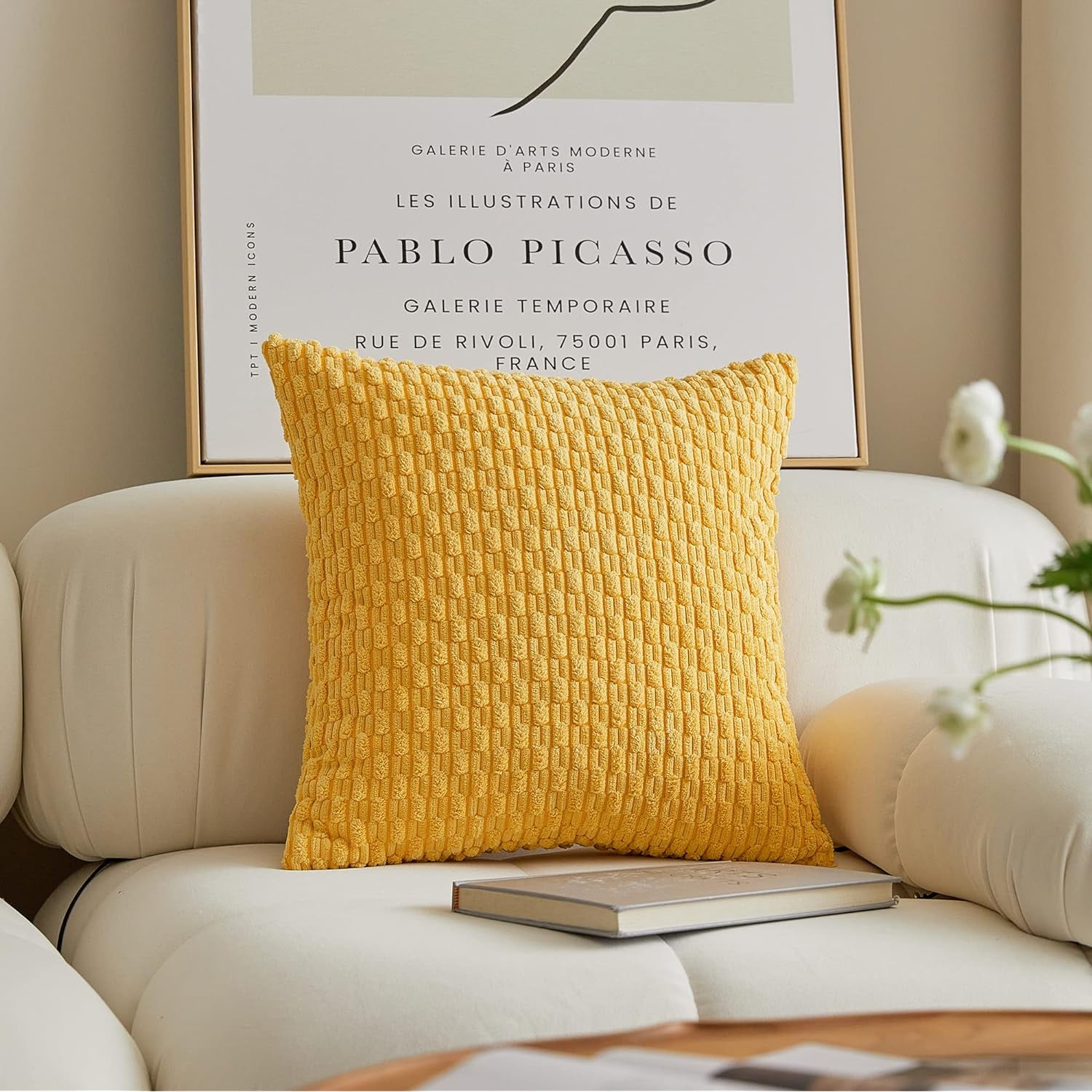 2 Pack Striped Velvet Corduroy Pillow Covers, Decorative Throw Cushion Cases for Couch, Sofa and Bed, 22 x 22-Inch, Yellow — image 2