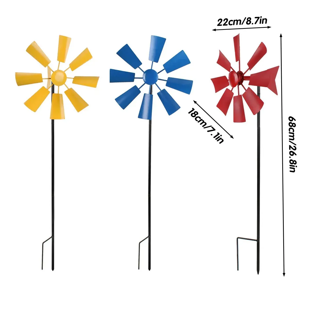 Metal Windmill Garden Decor Outdoor Yard Stake Ornament for Lawn Courtyard Park - Red β image 4
