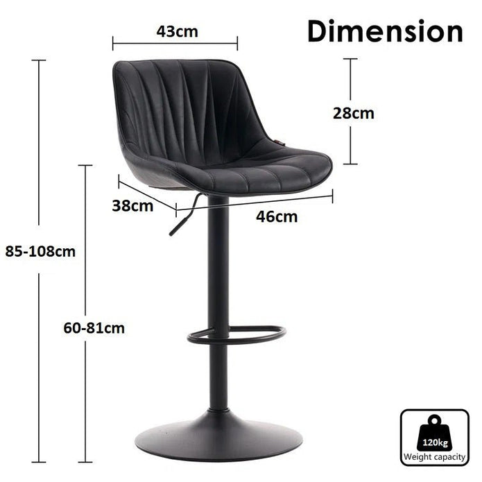 SERENITà Black Modern Height Adjustable Swivel Bar Stools Upholstered Leather Barstool Kitchen Island Chairs with Metal Frame (Set of 2) — image 4