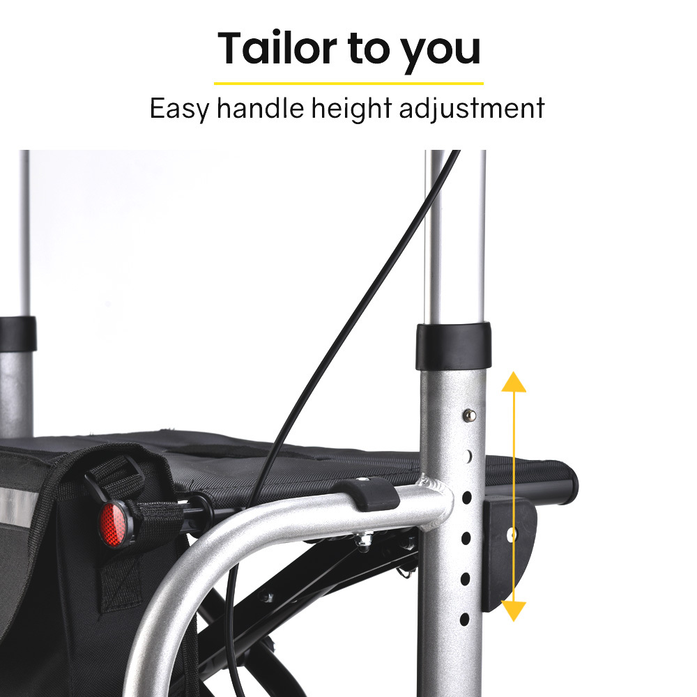 EQUIPMED 2-in-1 Folding Rollator Wheelchair Adjustable Mobility Walker w/ Park Brakes & Bag, Silver โ image 5