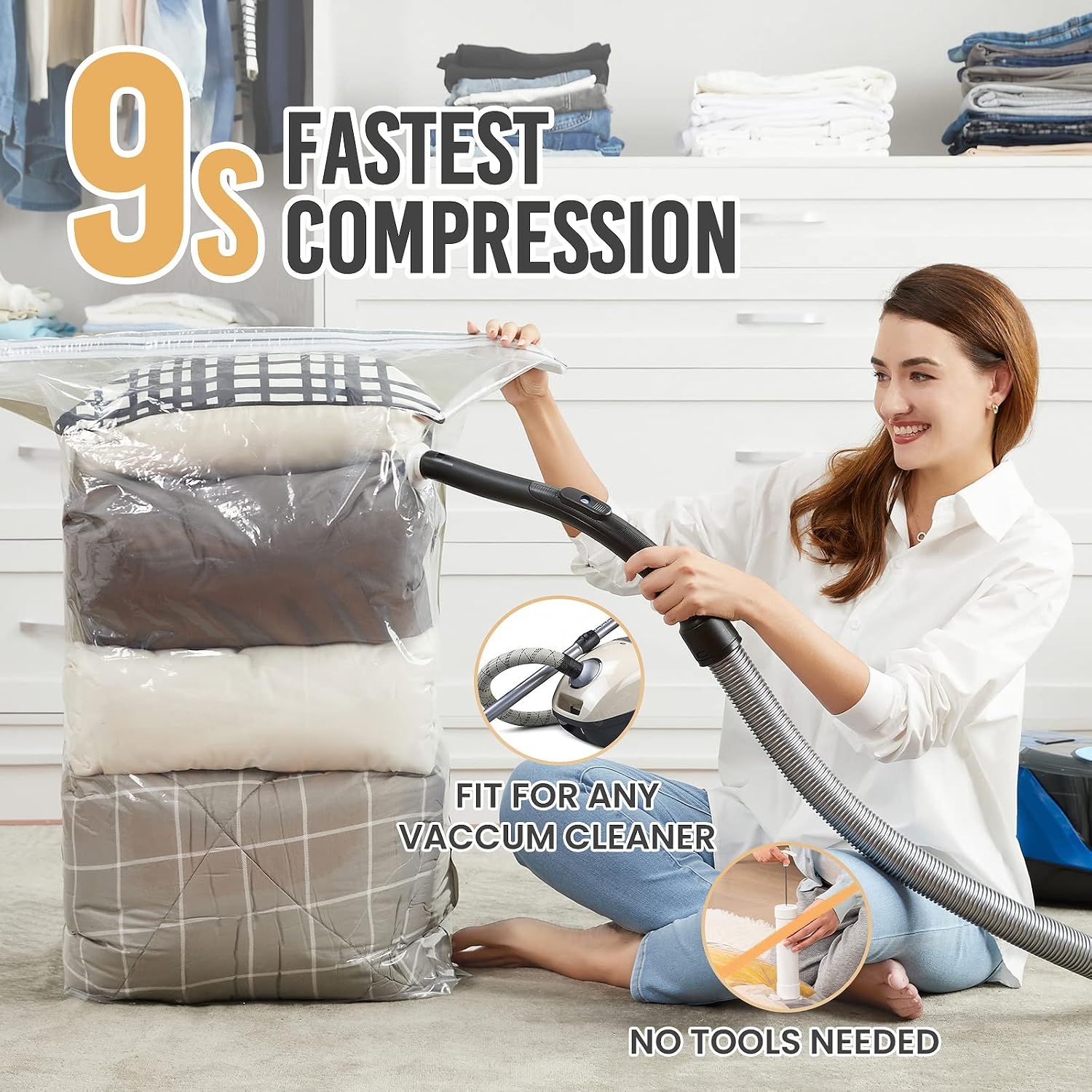 Vacuum Storage Bags with Rolling Slide Clip, Airtight Space-Saving Compression Bags for Comforters, Blankets, Clothing and Bedding — image 5