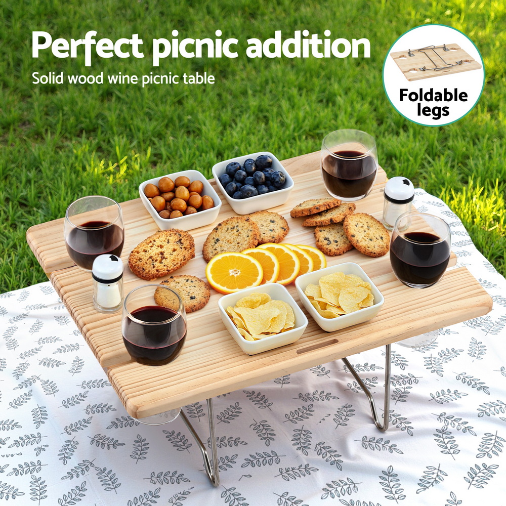 Alfresco 4 Person Picnic Basket Set with Table Blanket Cooler Wooden Insulated — image 4