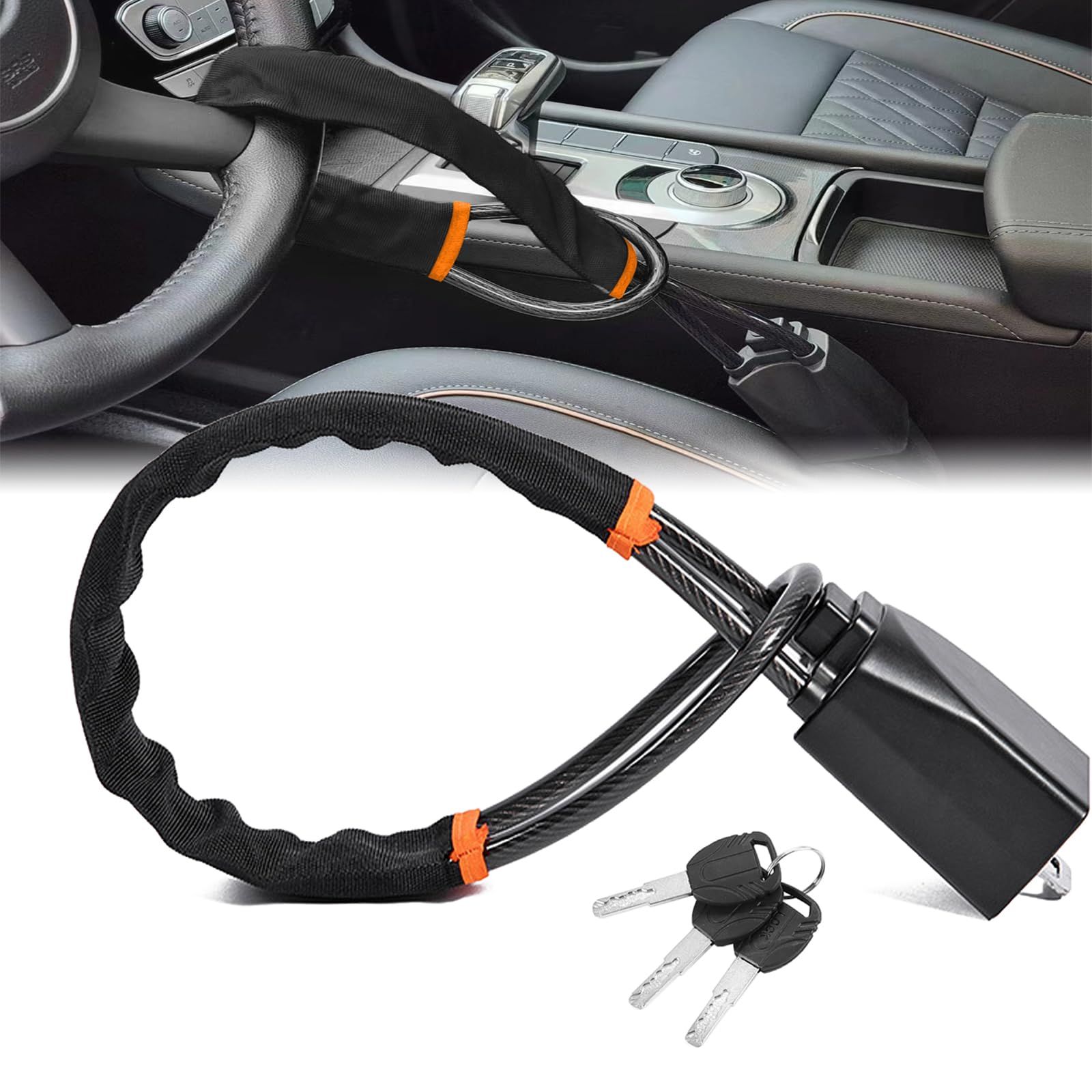 Car Steering Wheel Lock, Seat Belt Lock, Anti-Theft Device, Small and Light-Weight, Multi-Functional, Fit Most Vehicle, SUV, Golf Cart Security (Black) — image 2
