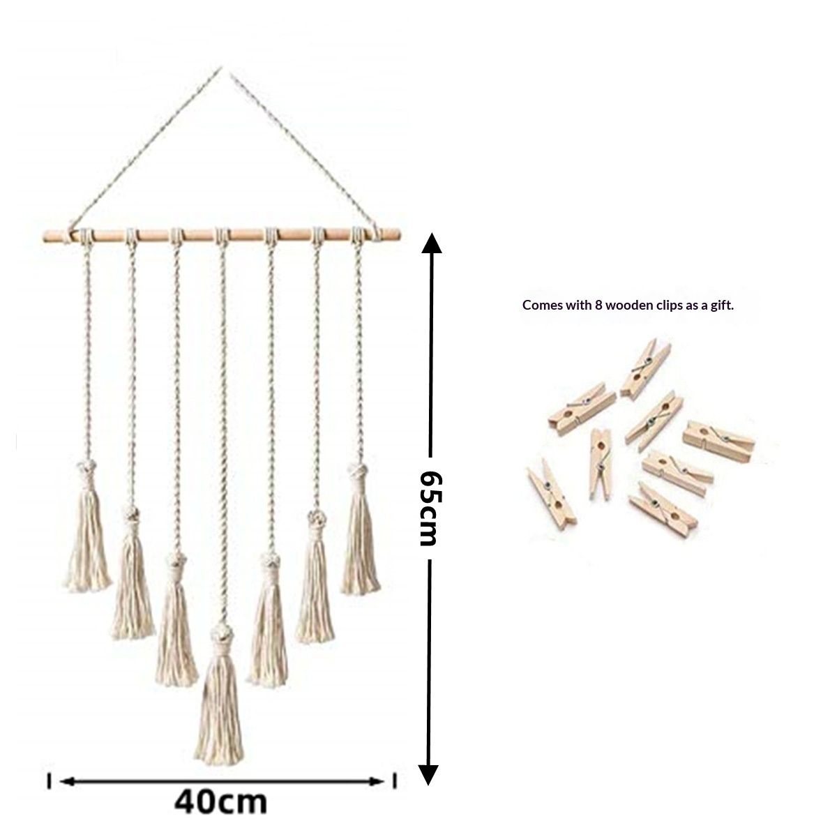 Hanging Photo Display Wall Decor - Handwoven Boho Picture Collage Decor Hanger with 8Wooden Clips & Cotton String Holder Organizer for Bedroom, Living Room โ image 5