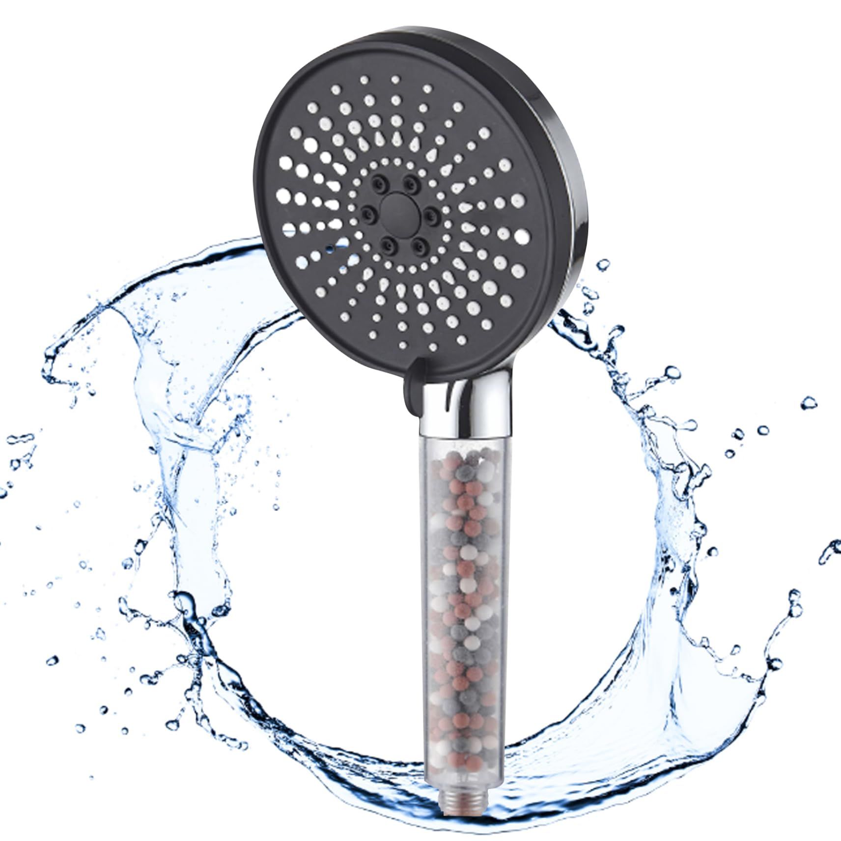 1PC Filter Shower Head High Pressure Water Softener Shower Head 5 Modes Universal Detachable Purifying Shower Head with Black — image 5