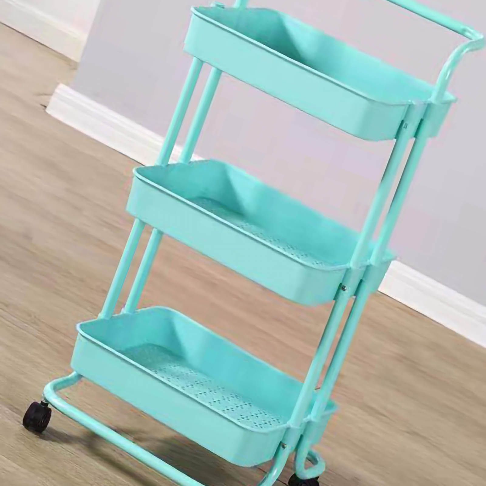 Heavy Duty 3 Tier Utility Rolling Cart Stylish Multifunctional Storage Organizer for Kitchen Bathroom Living Room Blue — image 3