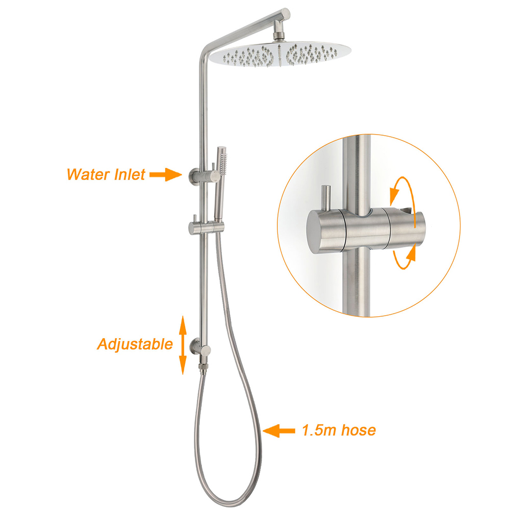 WELS Brushed Nickel Dual Shower Set Sliding Rail Arm Large 12" Round Head Handheld Small Face Mixer โ image 2