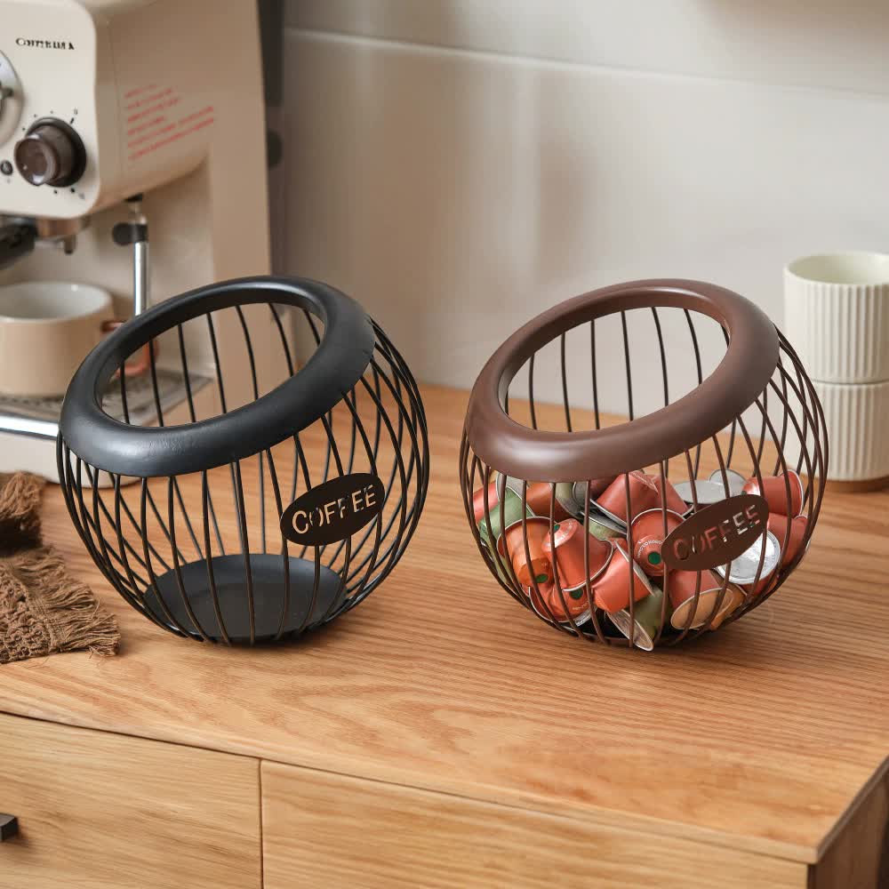 Black Handcrafted Coffee Capsule Storage Basket - Vintage Iron Art Design — image 3