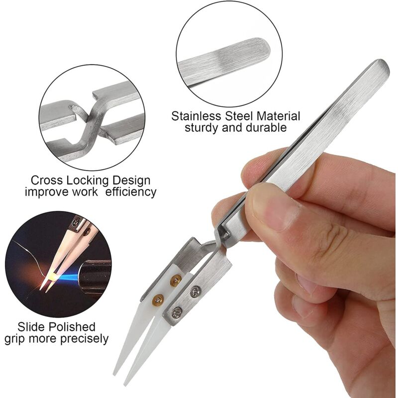 6pcs Precision Ceramic Inverted Soldering Tweezers Non-conductive Antimagnetic Pointed Curved Tips โ image 4