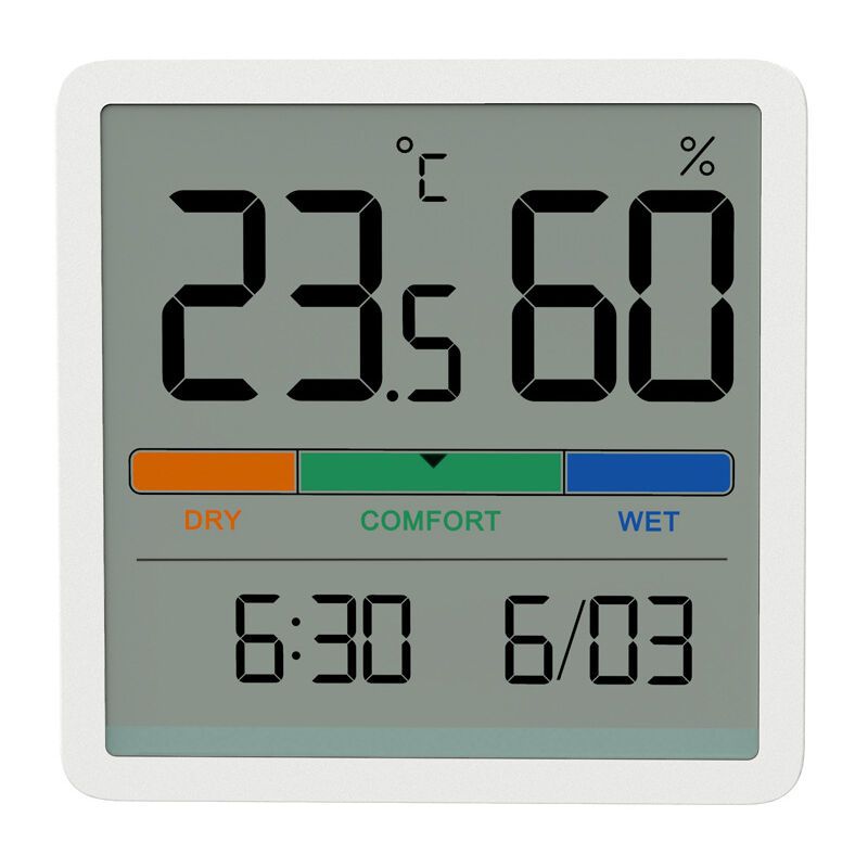 White Indoor Hygrometer Thermometer Digital Temperature Humidity Monitor with Clock — image 2